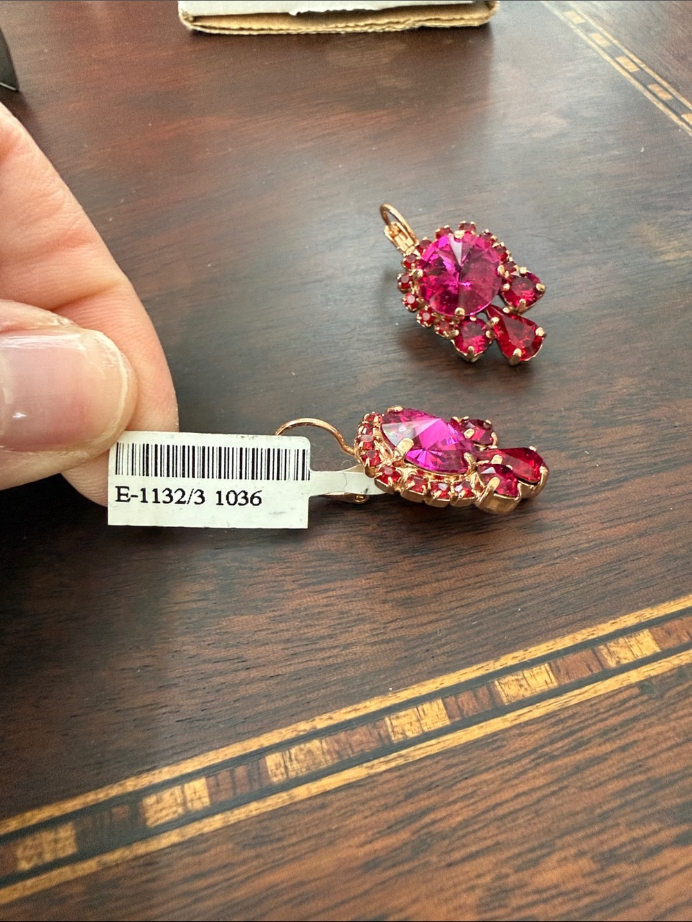 Mariana Rose Gold Pink and Red Crystal Drop Earrings - Vibrant Fuchsia Statement - Picture 3 of 5